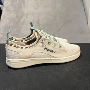 Hurley Castaic Shoes Womens 10 Beige Canvas Aqua Stripe Low Top Casual Sneakers